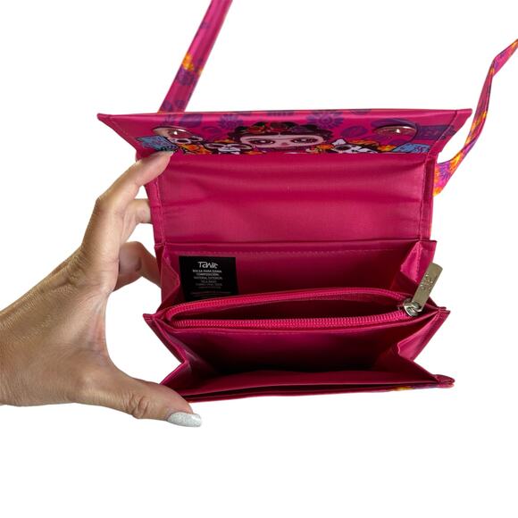 Tawi Frida Kahlo Sugar Skull Mexican Design Front Flap Hot Pink Purse - Picture 6 of 10